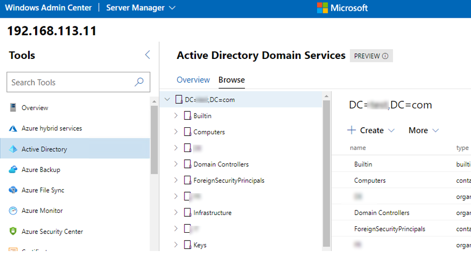 просмотр Active Directory через веб интерфейс Windows Admin Center