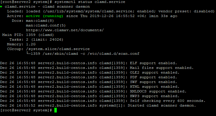 systemctl start clamd.service создаем сервис для антвируса clamav