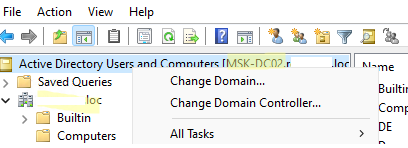 Установка оснастки Active Directory Users and Computers в Windows 10/11 9 консоль ADUC подключиться к другому DC