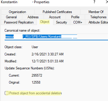 Установка оснастки Active Directory Users and Computers в Windows 10/11 14 защитить объекта AD от удаления