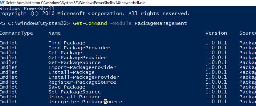 Командлеты модуля Powershell PackageManagement