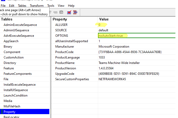 ORCA - изменить установочный MSI файл программы, добавить опции установки