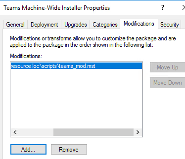 добавление файла модификации MST в пакет установки MSI в GPO