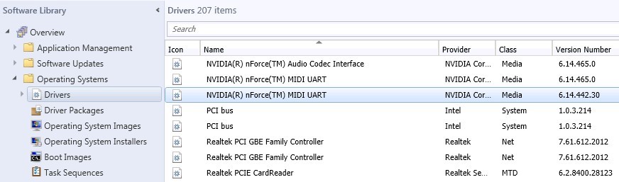 список сетевых драйверов в sccm