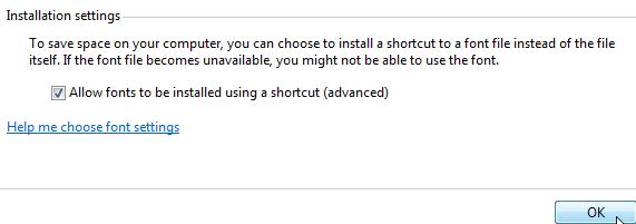 устанавливаем ярлык шрифта в Windows 7