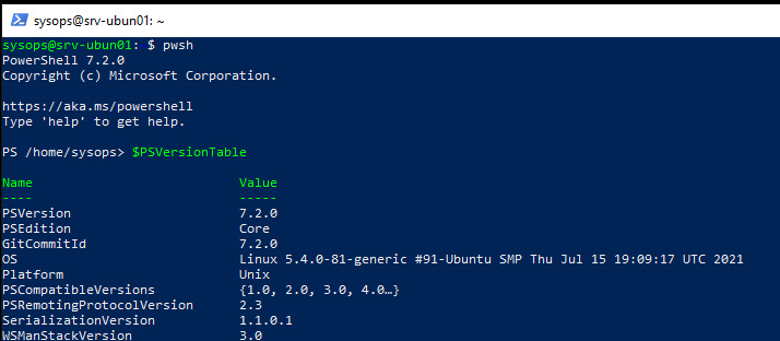 проверить версию powershell в linux