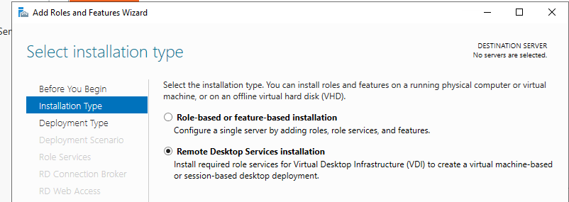 установки Remote Desktop Services installation