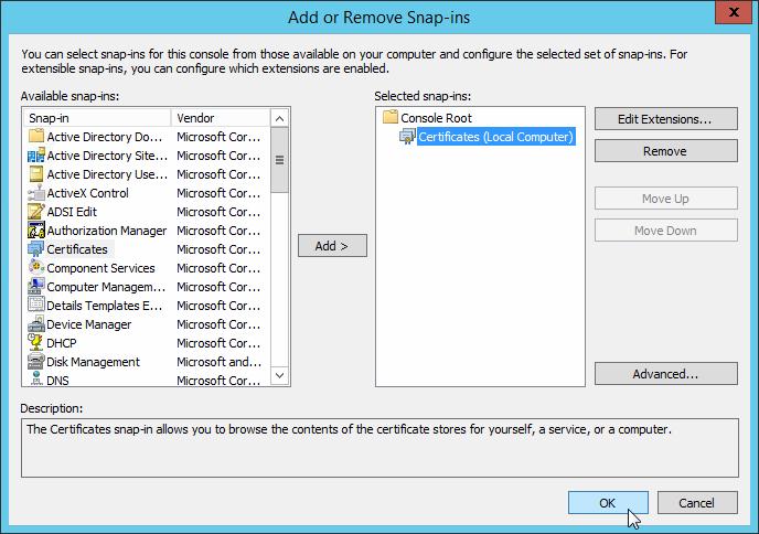 MMC оснастка Certificates (Local Computer)