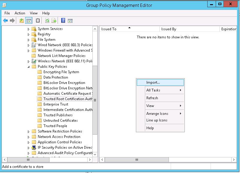 Импорт сертфиката в групповых политиках