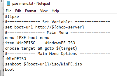 конфигурационный файл меню для pxe сервера