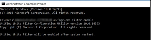 Unified Write Filter -включить фильтр uwfmgr.exe filter enable