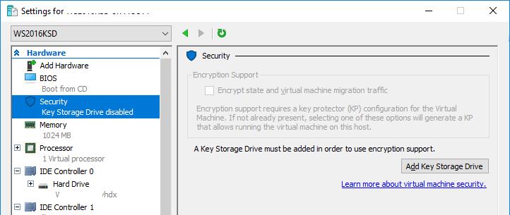 Добавить Key Storage Drive в Hyper-V