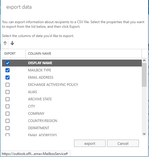 выбрать выводимые атрибуты адресной книги при экспорте в CSV файл