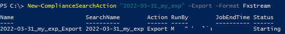 New-ComplianceSearchAction - задание экспорта почтового ящика в pst