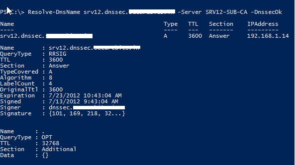 nslookup dnssec