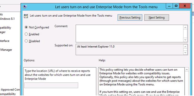 Включить enterprise mode в IE 11 с помощью групповой политики 