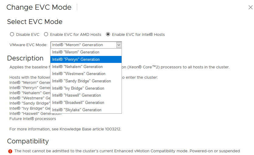 включить EVC для Intel процессоров