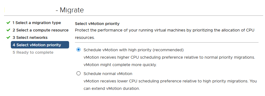 Schedule vMotion with high priority - приоритет vMotion 