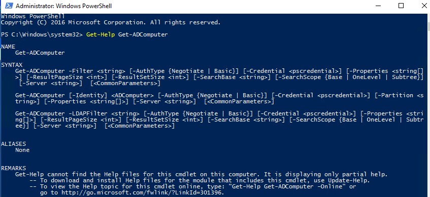 синтаксис командлета Get-ADComputer