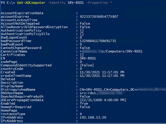 get-adcomputer вывести все свойства компьютера в AD