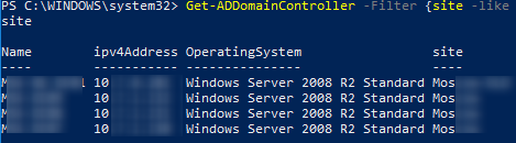 Get-ADDomainController - получить список контроллеров домена в сайте AD