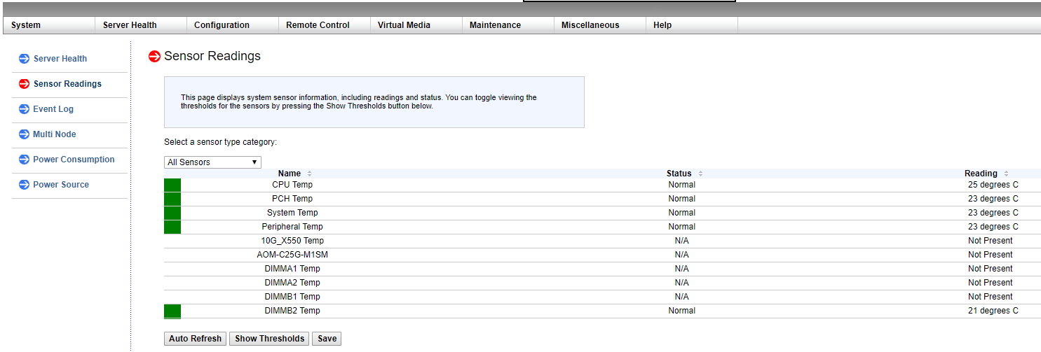 состояние сенсоров на сервере supermicro