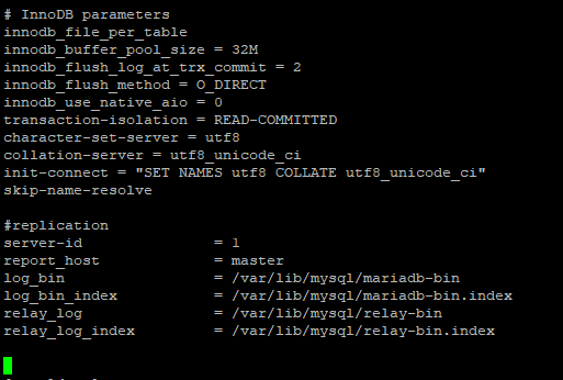 mariadb настройка my.cnf на мастер сервере репликации
