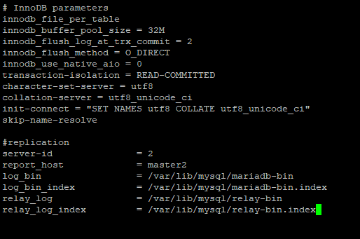 mariadb настройка my.cnf второго сервера при master-master репликации 
