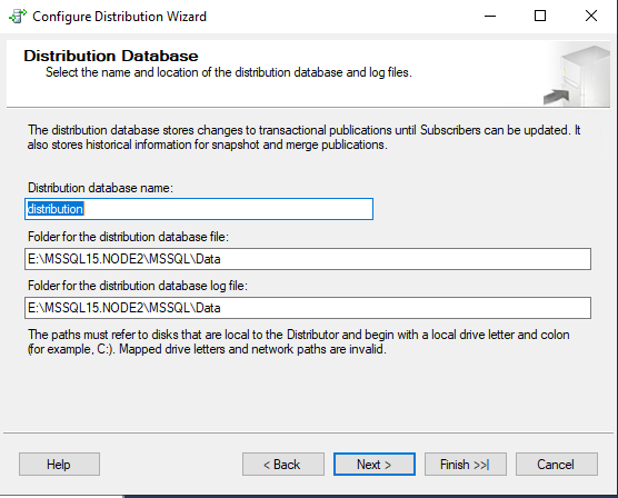 sql server путь к базе данных Distribution