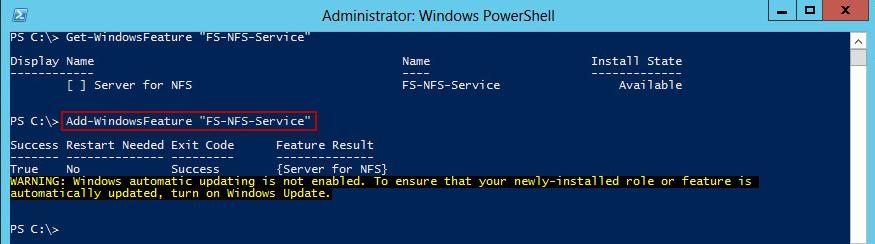  powershell - как установить nfs-сервера в windows 2012