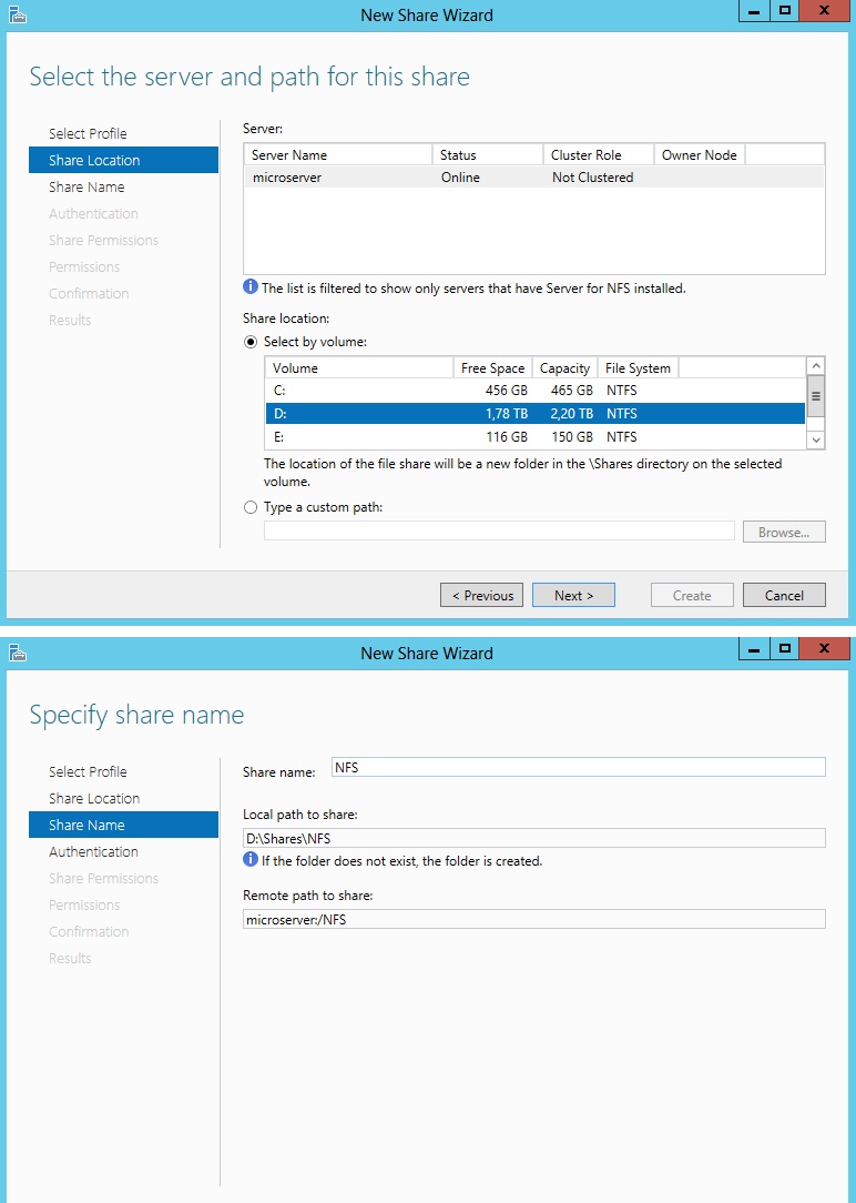 Выбор каталога NFS