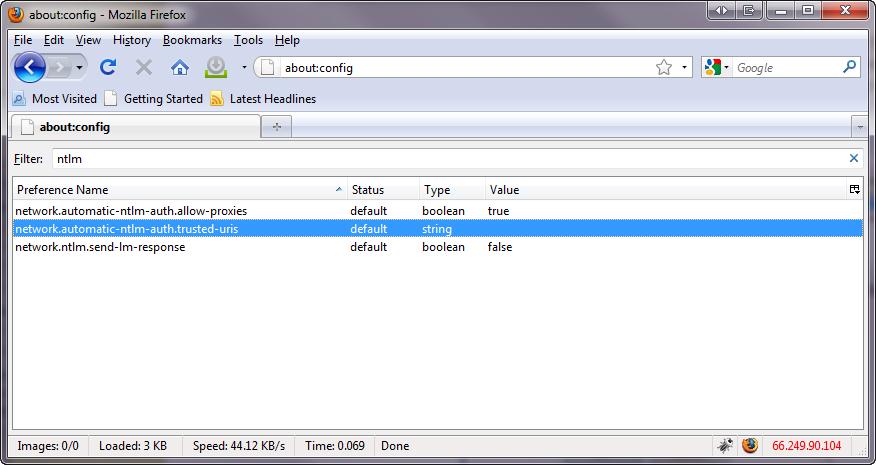 NTLM в Firefox. Параметр network.automatic-ntlm-auth.trusted-uris