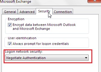 outlook настройка logon network security