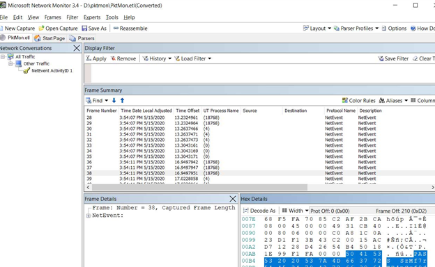 анализ дампа трафика в Microsoft Network Monitor 