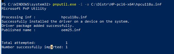 pnputil.exe установка драйвера печати из inf файла