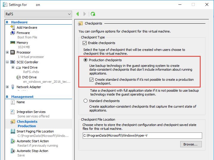 Production Checkpoints в Windows Server 2016 Hyper-V