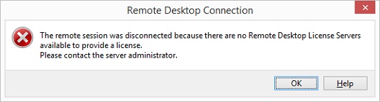 The remote session was disconnected because there are no Remote Desktop License Servers available to provide a license