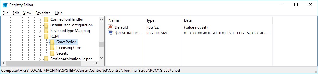 L$RTMTIMEBOMB ключ, в котором считается grace period работы терминального сервера rds