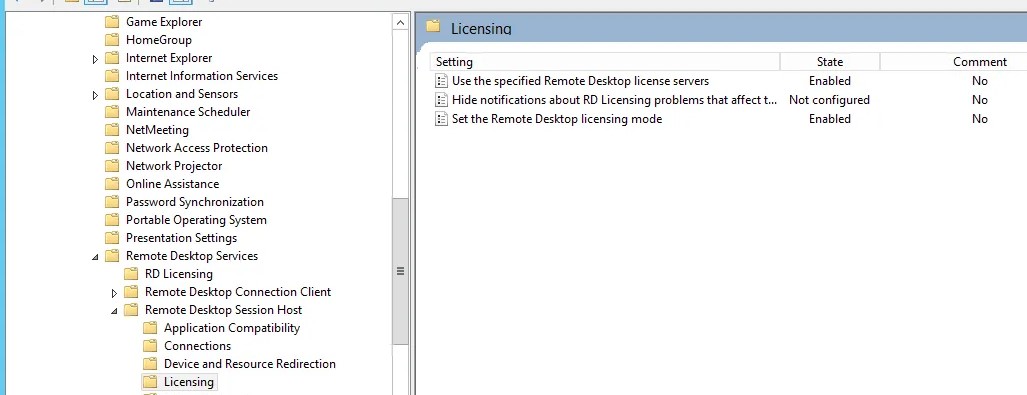 групповая политика для настройки параметров лицнезирования Remote Desktop Services