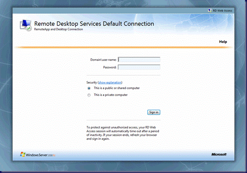 Страница Remote Desktop Web Access