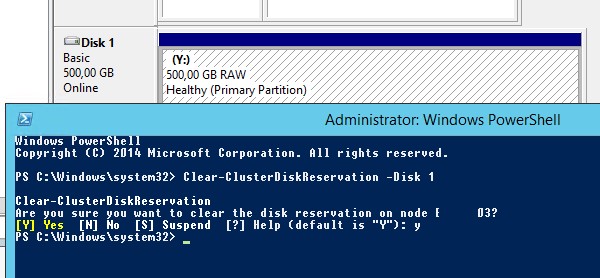 Clear-ClusterDiskReservation –Disk 1