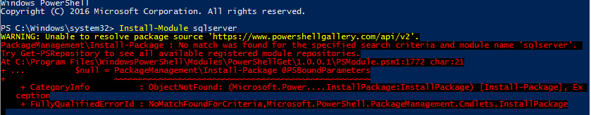 PowerShell Install-Module ошибка Unable to resolve package source