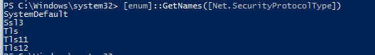 список поддерживаемых версий TLS в PowerShell