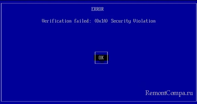 verification failed 0x1a security violation 65d2204791576