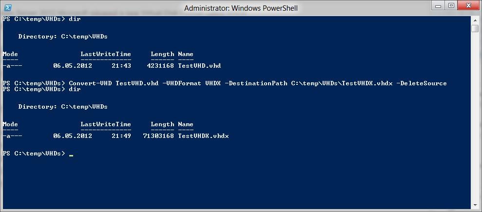 Конвертация в vhdx с помощью powershell