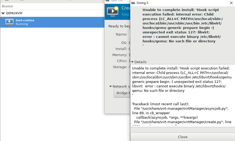 libvirt error: cannot execute binary /etc/libvirt/hooks.qemu: No such file or directory