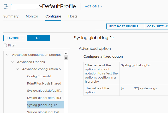 vmware host profile Syslog.global.logDir 