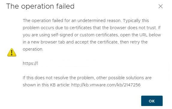 The operation failed for an undetermined reason. ypically this problem occurs due to certificates that the browser does not trust