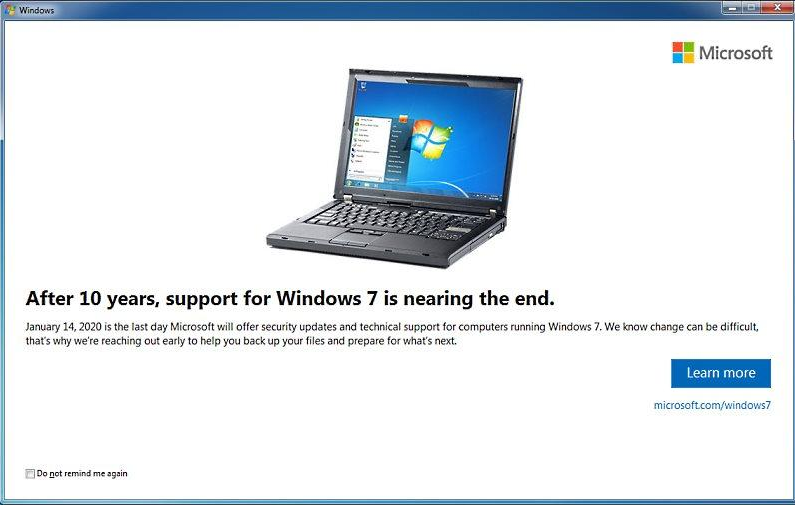 обновление KB4493132 - срок действия поддержки Windows 7 SP1 заканчивается 14 января 2020 года