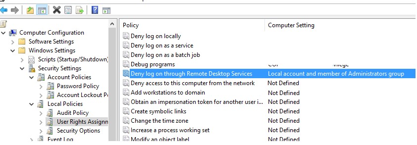 политика Запретить вход в систему через службу с удаленного рабочего стола